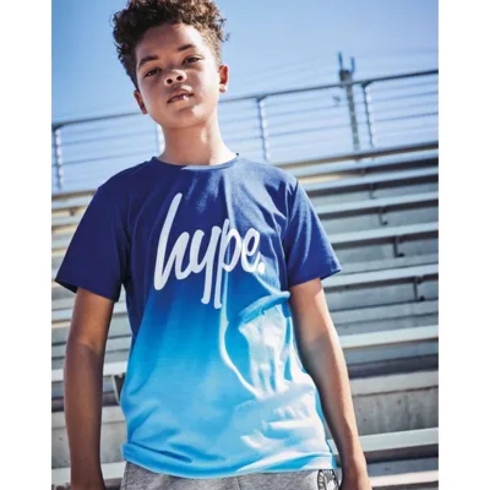 Hype Boys Blue Fade Logo Script Short Sleeve T-Shirt